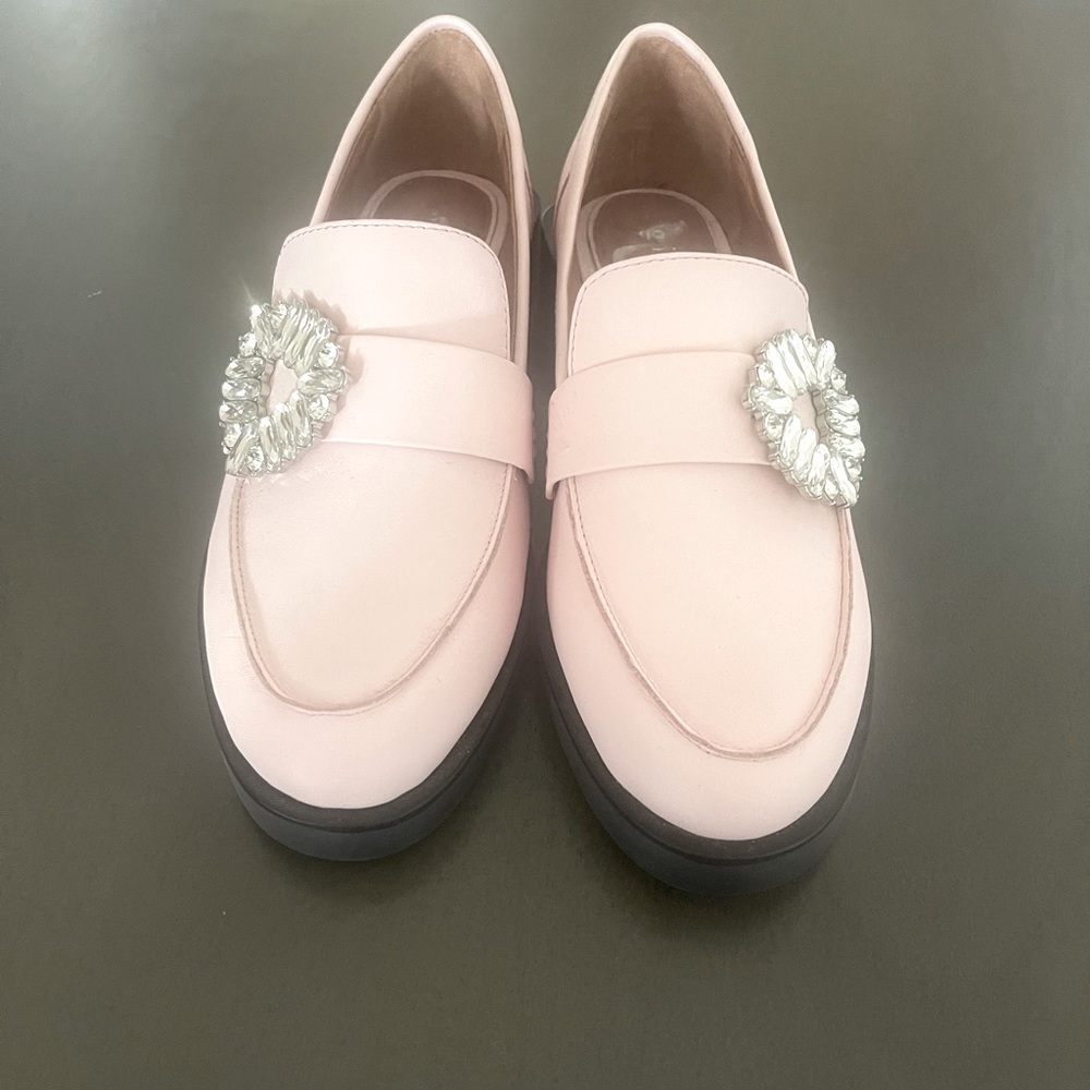 Gianni Bini pink jeweled leather loafers